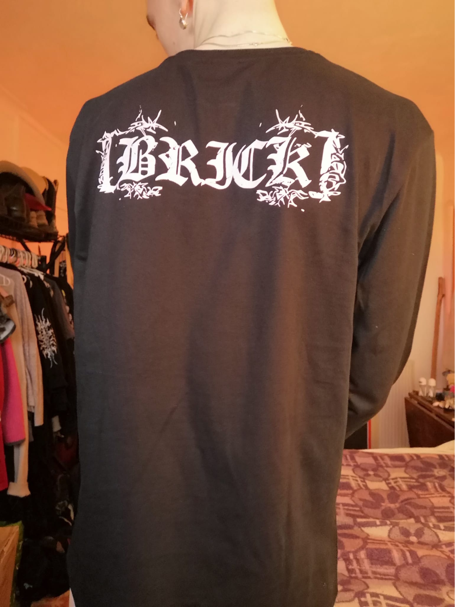 Long sleeved brick tee from the back